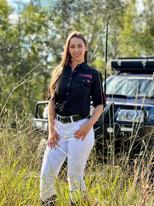 GU Crew X Ringers Western Work Shirt Womens Black Full Button