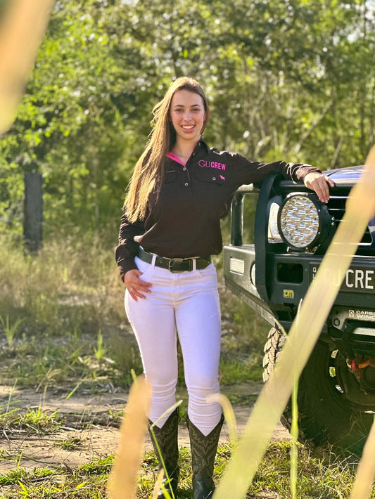 GU Crew X Ringers Western Work Shirt Womens Black Half Button