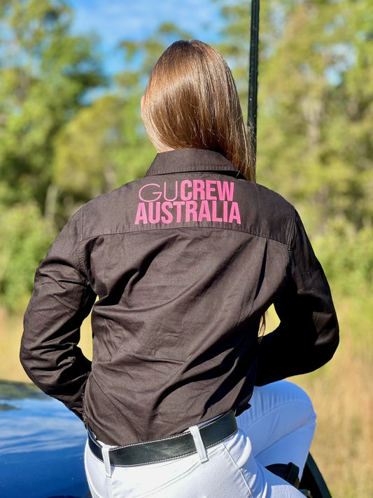 GU Crew X Ringers Western Work Shirt Womens Black Half Button